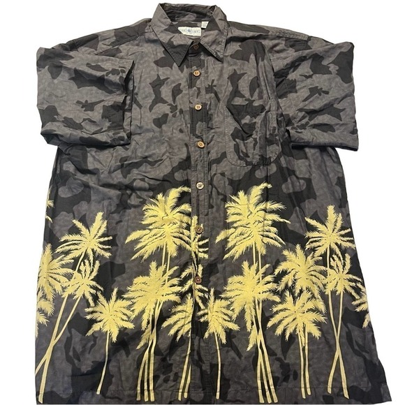 Against The Elements Gray Cotton Hawaiian Aloha Palm Trees Shirt Men’s XXL - Picture 1 of 5